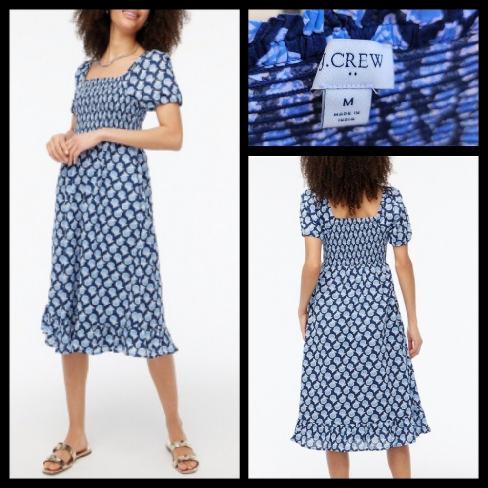 J. Crew Factory Blue and White Midi Dress